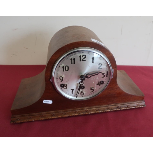 109 - 1930's mahogany cased Westminster/Whittington chiming mantel clock with silvered dial, raised Arabic... 