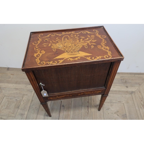 21 - 19th C Dutch marquetry side cabinet, gallery top decorated with a profuse flower basket above a tamb... 