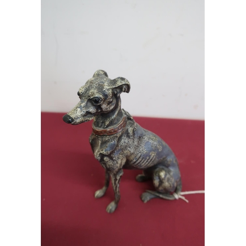 4 - Late Victorian painted cast Spelter table cigarette lighter in the form of a seated greyhound, hinge... 