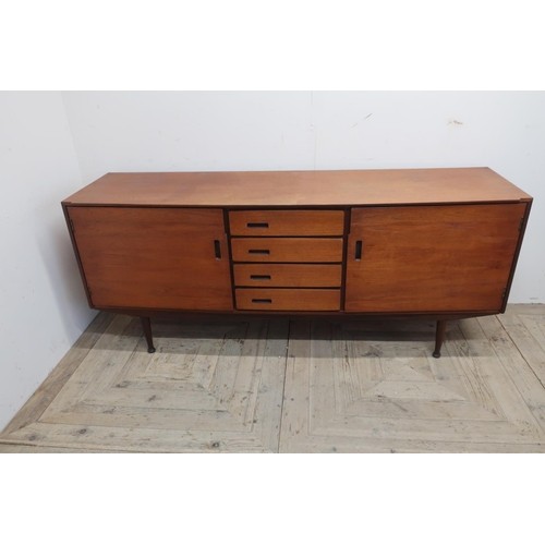 445A - Meredew teak bow front sideboard, four central drawers enclosed by two cupboard doors (170cm x 47cm ... 