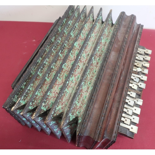 143 - Late 19th C Concertina, with 21 Mother of Pearl keys (36cm)
