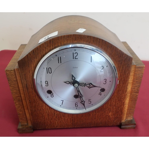 71 - 1920's Art Deco oak cased chiming mantel clock by Enfield Clock Co