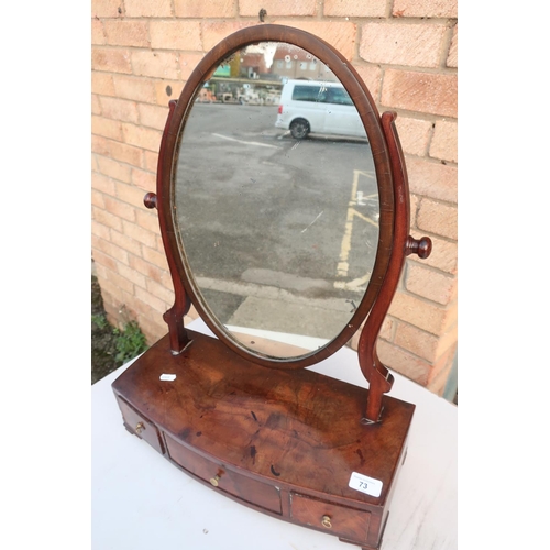 73 - 19th C mahogany oval dressing table mirror with two short and one long drawers, on bracket feet (45c... 