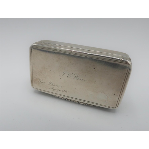 105 - Edwardian silver hallmarked rectangular snuff box with reeded body, plain hinged top engraved J.C Wi... 