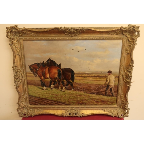 37 - Joseph Dixon Clark (1849-1944): 'The Plough Team' oil on canvas, signed Dixon Clark, 53cm x 73cm