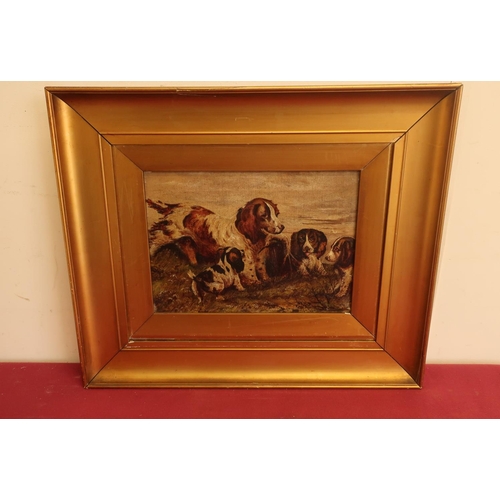 39 - G.? Summerville (late 20th C): Cocker Spaniel with three puppies, oil on canvas, signed, 19cm x 27cm