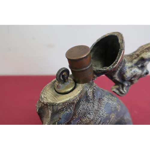 4 - Late Victorian painted cast Spelter table cigarette lighter in the form of a seated greyhound, hinge... 
