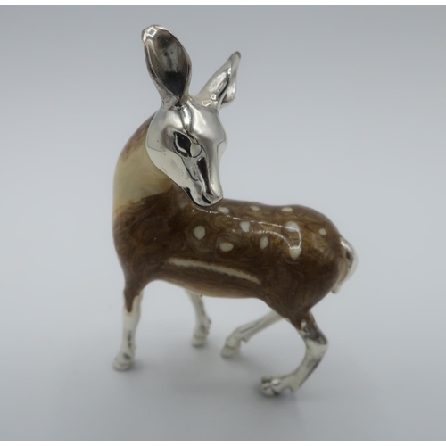 88 - Saturno sterling silver and enamel model of a doe, stamped 925, (H7.5cm)