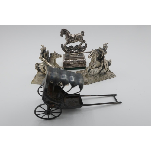 89 - Sterling silver desk seal in the form of a rocking horse on a rectangular plinth with malachite base... 