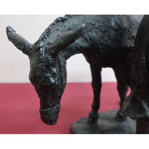 81 - Mid 20th C patinated bronze model of a young girl with a pony, on a naturalistic rectangular base (W... 