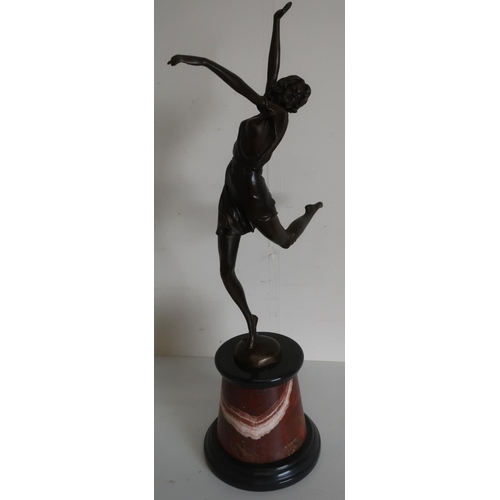 323 - Bronze model of a dancing girl, after Bruno Zach, on circular tapering marble base (H65cm)