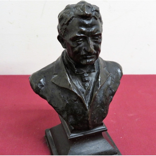 300 - A small cast bronze bust of gentlemen on square base (H19cm)