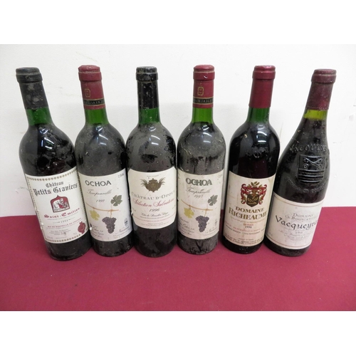 328 - Six assorted bottle of red wine, Chateau D'Opoul 1996, Chateau Petits Graviers Saint-Emilion 1994, D... 