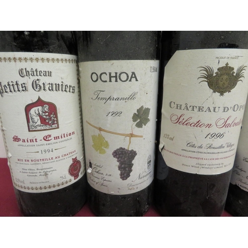 328 - Six assorted bottle of red wine, Chateau D'Opoul 1996, Chateau Petits Graviers Saint-Emilion 1994, D... 