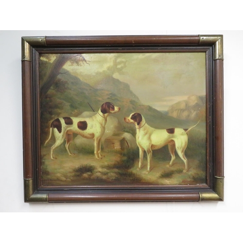 334 - Alexander West, Two gun dogs with game bag in a  landscape, oil on canvas, signed (40cm x 50cm)