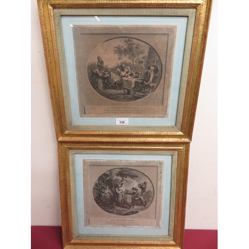 336 - Pair of 19th C French comedy prints after Fryberg 'La chute Enevitable