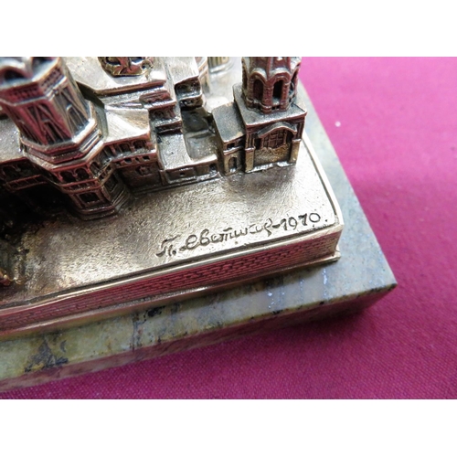 340 - Unusual Russian gilt bronze model of St Peters Cathedral with markings, signed and date 1970, on squ... 