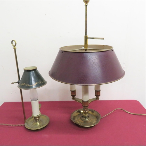 352 - Brass three branch electric table lamp with adjustable height (50cm) and another brass table lamp (2... 