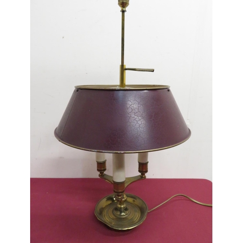 352 - Brass three branch electric table lamp with adjustable height (50cm) and another brass table lamp (2... 