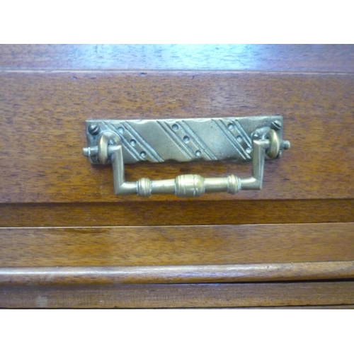 59 - Edwardian walnut pedestal desk, figured top with inset gilt tooled red leather writing surface above... 