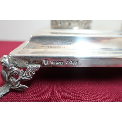 1 - 20th C continental silver rectangular inkstand, the two clear glass wells with hinged silver tops, o... 