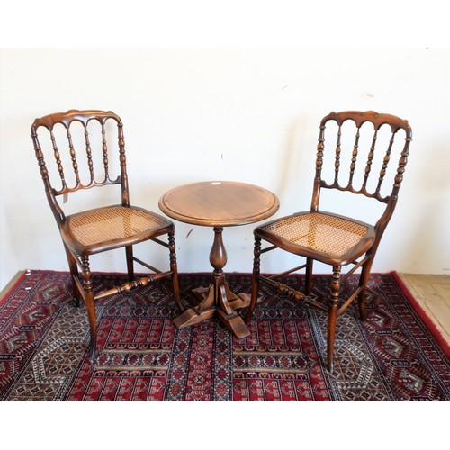 76 - Simpson's of Norfolk oak wine table (D48cm x H54) a pair of Victorian style bedroom chairs with bobb... 