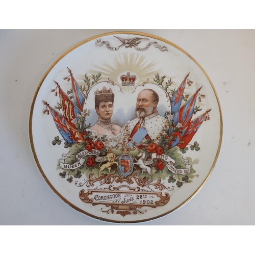 246 - 1902 Coronation wall plaque, similar cup and two saucers, Edw. VIII Coronation mug, an Elizabeth II ... 