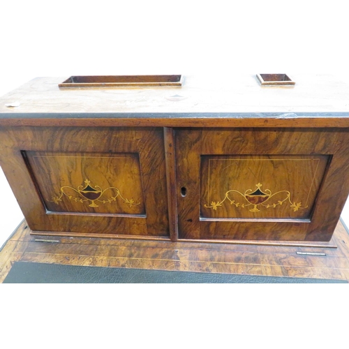 202 - Edwardian inlaid walnut Davenport with two cupboard doors and fall front above a pedestal door (W54c... 