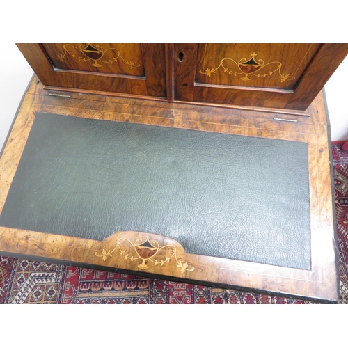 202 - Edwardian inlaid walnut Davenport with two cupboard doors and fall front above a pedestal door (W54c... 