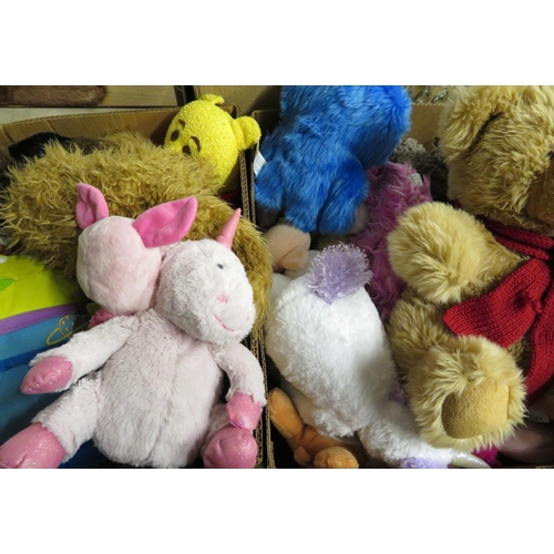 213 - Cuddly toys including teddy bears, penguins, Beanie bears, etc. (5 boxes)