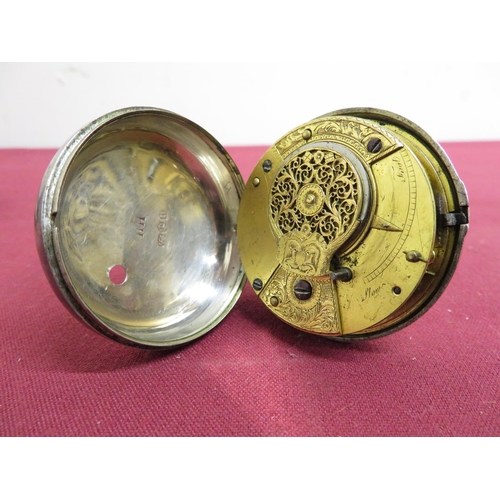 10 - Victorian silver pair cased pocket watch, gilt movement with engraved and pierced balance cock, case... 