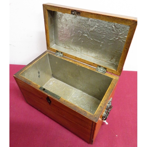 155 - 19th C satinwood rectangular tea caddy with two ring handles and on four brass ball feet (W18cm x D1... 