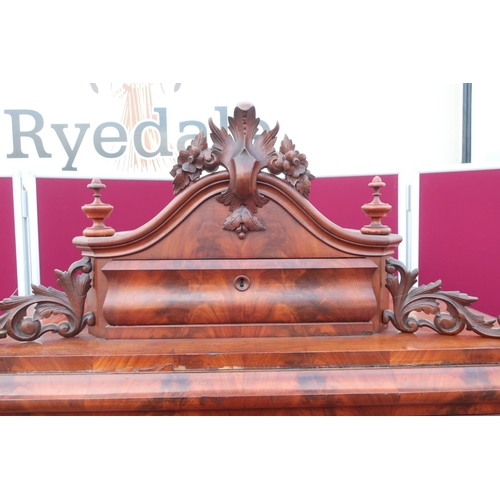 256 - Victorian mahogany escritoire, scroll crested top with short drawer above full front with well fitte... 