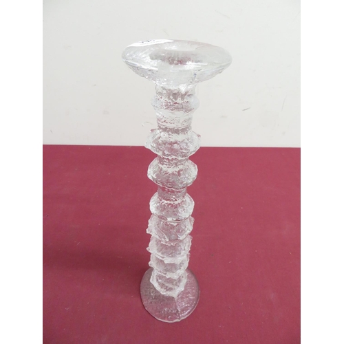 301 - Finland art glass candle stick, engraved 'TS' to the base. (H32cm)