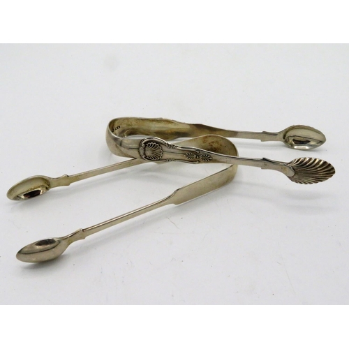 37 - Pair of mid Victorian hallmarked silver sugar tongs, London 1852, and a pair of late Victorian Scott... 