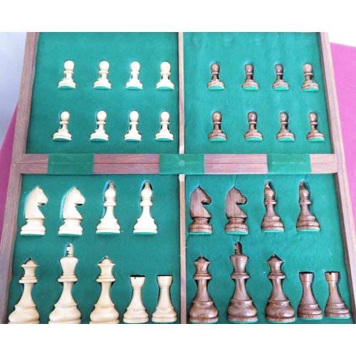 397 - Three chess sets in folding cases, The Club Draughts  and Chessboard and a set of Globe Series draug... 