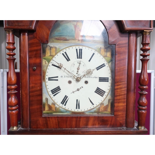 350 - Victorian mahogany long case clock, Roman dial signed G Elliot, with swan neck pediment and 8 day mo... 