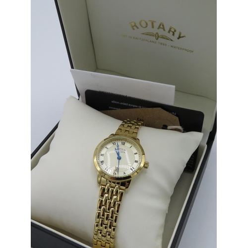 501 - Rotary lady's WI 1. quartz wristwatch with date. Gold plated case and bracelet with extra links. Com... 