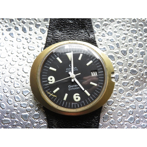 541 - Omega Geneve Dynamic automatic wristwatch with date.  Gold plated case on rally style leather strap.... 