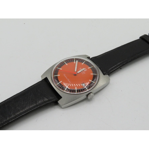 543 - Tissot Seastar Seven Visodate hand wound wristwatch.  Rectangular stainless steel case in Tissot lea... 