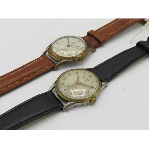 546 - Bakobe hand wound wrist watch. Gold plated case on leather strap. 15 jewel unadjusted movement, and ... 