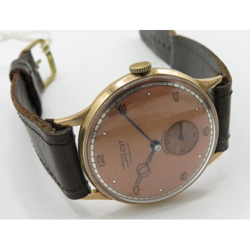 550 - Charles Nicolet Tramelan hand wound wrist watch. 18ct gold case hallmarked and numbered 208-19