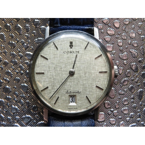 553 - Corum automatic wristwatch with date. Stainless steel case on leather strap. Case back stamped and n... 