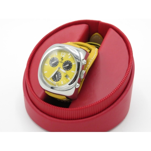 551 - Ferrari Automatic chronometer wrist watch with day, date and month.  Stainless steel case on leather... 