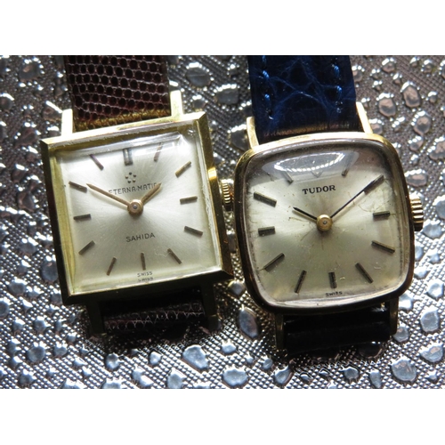 559 - Tudor lady's hand wound wristwatch, 9ct gold case on leather strap, case stamped 9k .375.  Tudor 17 ... 