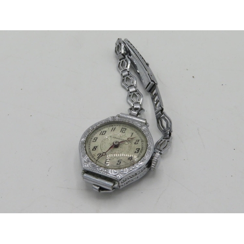 585 - Le Coultre lady's hand wound cocktail watch, chromium plated case and bracelet, case back stamped, N... 