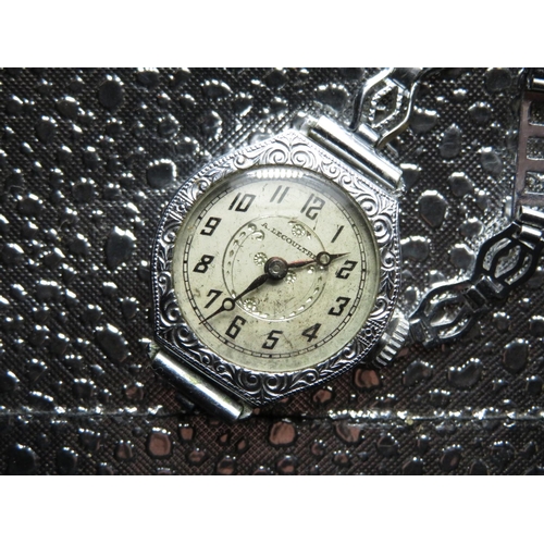 585 - Le Coultre lady's hand wound cocktail watch, chromium plated case and bracelet, case back stamped, N... 