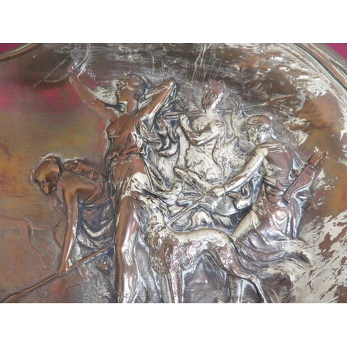 477 - 19th C Russian electro plate on copper shaped oval dish, relief decorated with a study of 