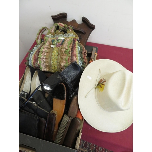 7 - John Callo Stetson type hat, a pair of ladies vintage black boots, a hall brush set with mirror, ano... 