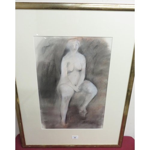 20 - Peter Nicholas (1934 - 2015) RSBS,: Nude female, seated on a stool, charcoal, signed and dated 78 (5... 